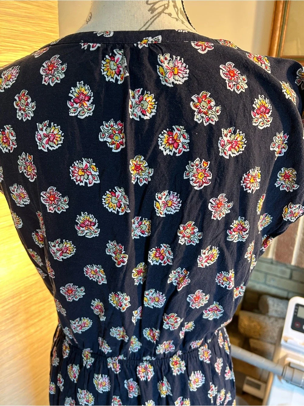 LOFT Navy Floral Midi Dress with Embroidered Yoke - Picture 7 of 7
